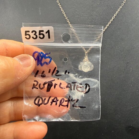 Necklace Rutilated Quartz Minimalist Sterling Silver 925 16.5 inches - Picture 5 of 7